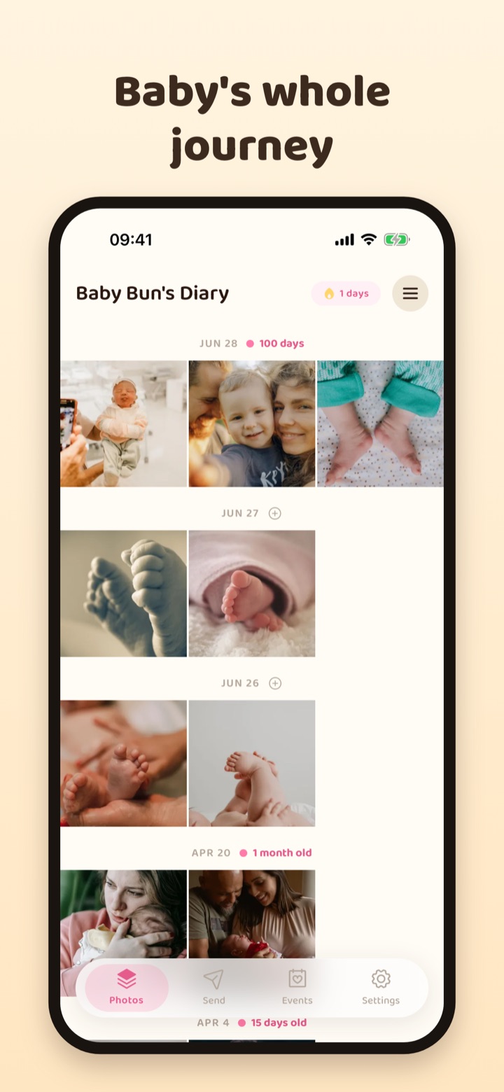 DayLog screenshot — timeline